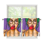 Punk Girl And Lollipop Print Tier Curtains