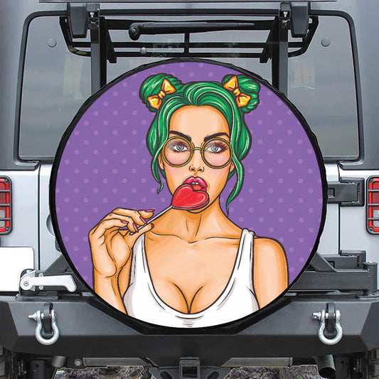 Punk Girl And Lollipop Print Tire Cover