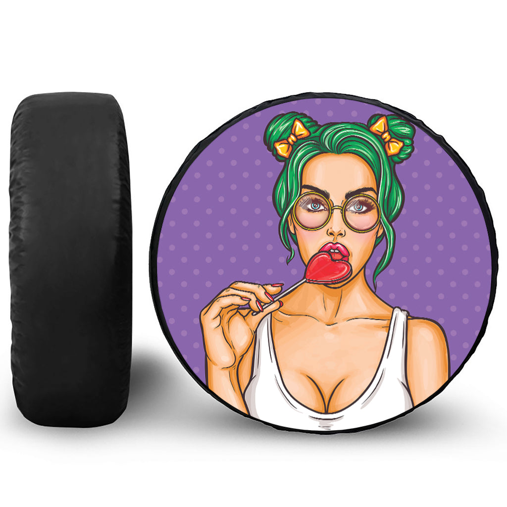Punk Girl And Lollipop Print Tire Cover