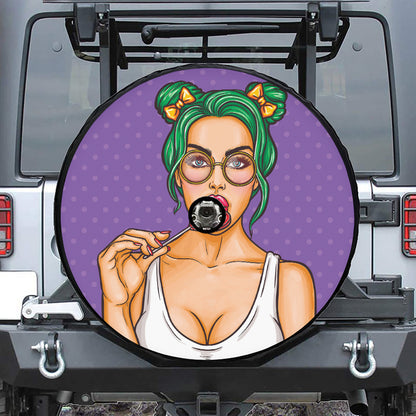 Punk Girl And Lollipop Print Tire Cover With Camera Hole