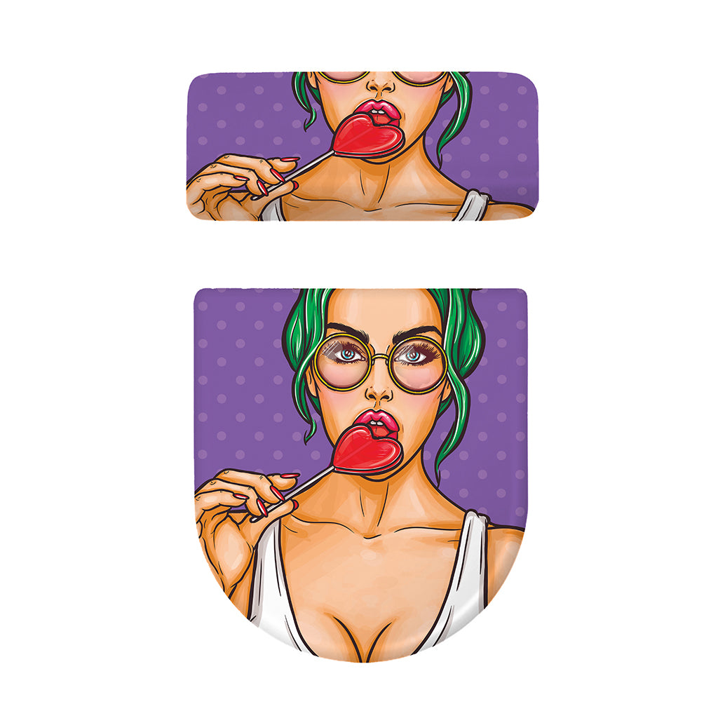 Punk Girl And Lollipop Print Toilet Lid And Tank Cover Set