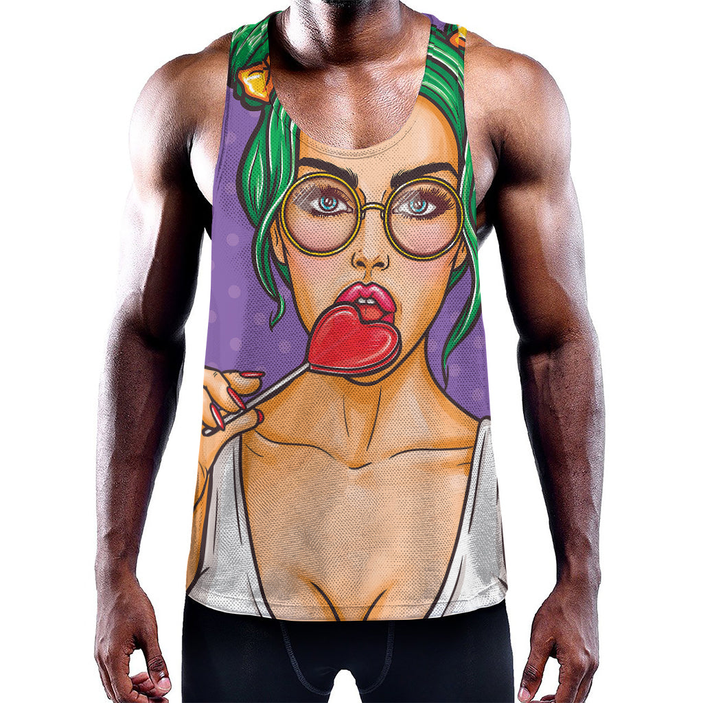 Punk Girl And Lollipop Print Training Tank Top