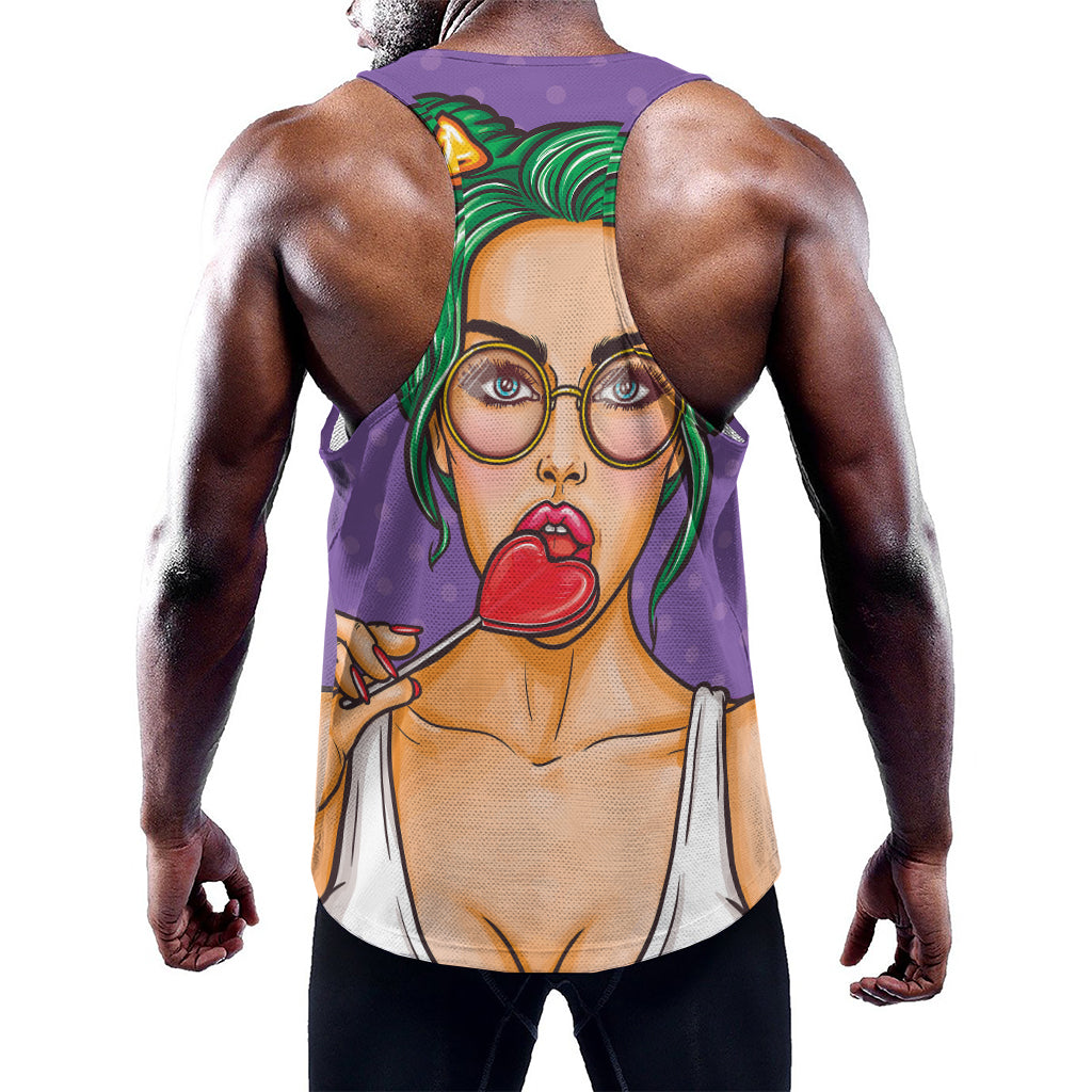 Punk Girl And Lollipop Print Training Tank Top