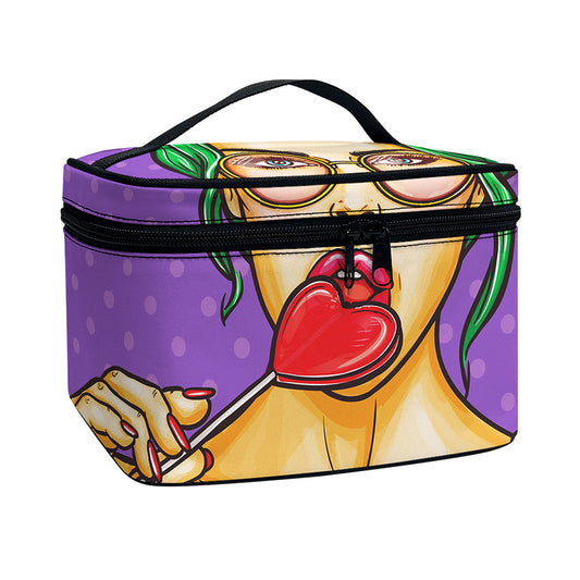 Punk Girl And Lollipop Print Travel Makeup Bag