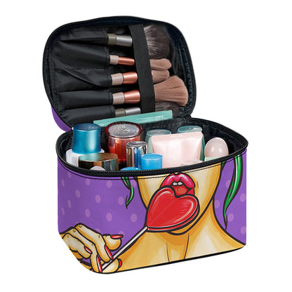 Punk Girl And Lollipop Print Travel Makeup Bag