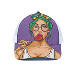Punk Girl And Lollipop Print White Mesh Trucker Cap