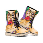 Punk Girl And Lollipop Print Winter Boots