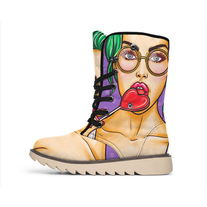 Punk Girl And Lollipop Print Winter Boots