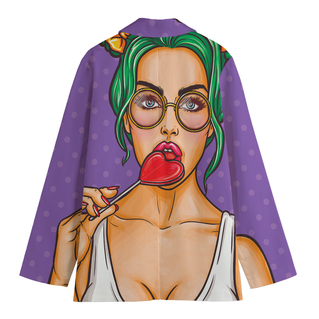 Punk Girl And Lollipop Print Women's Blazer