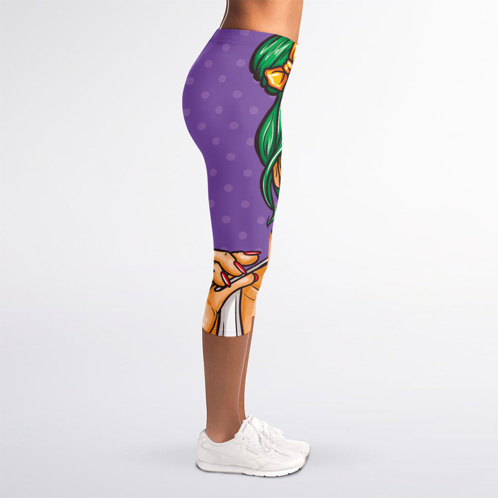 Punk Girl And Lollipop Print Women's Capri Leggings