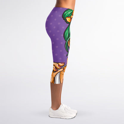 Punk Girl And Lollipop Print Women's Capri Leggings