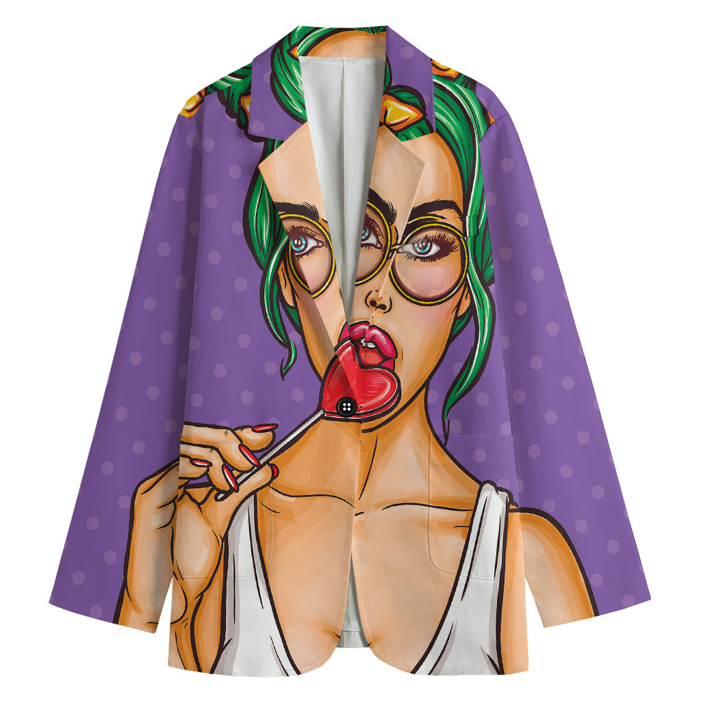 Punk Girl And Lollipop Print Women's Cotton Blazer