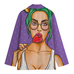 Punk Girl And Lollipop Print Women's Cotton Blazer