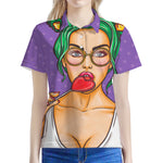 Punk Girl And Lollipop Print Women's Polo Shirt