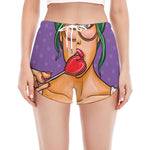 Punk Girl And Lollipop Print Women's Split Running Shorts