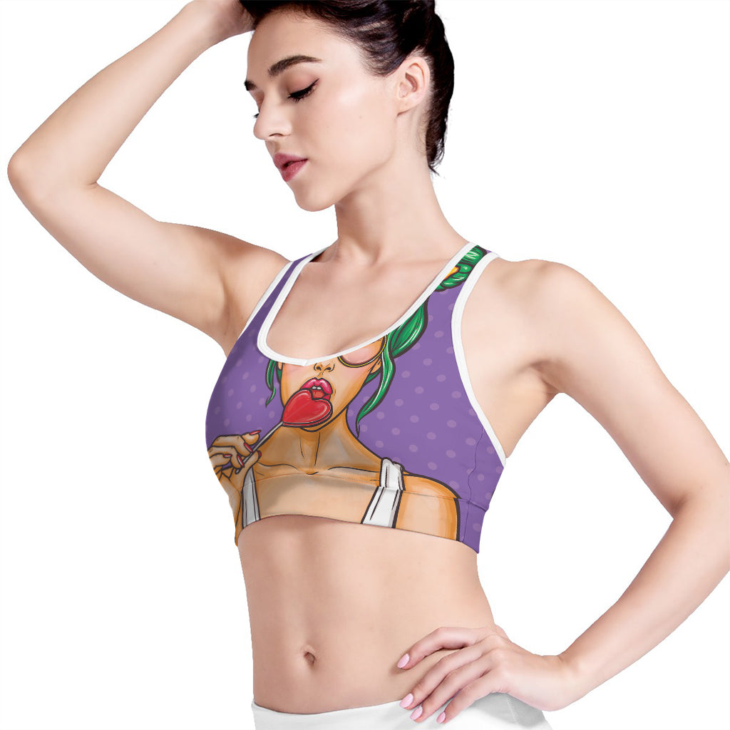 Punk Girl And Lollipop Print Women's Sports Bra