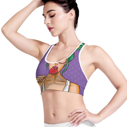 Punk Girl And Lollipop Print Women's Sports Bra