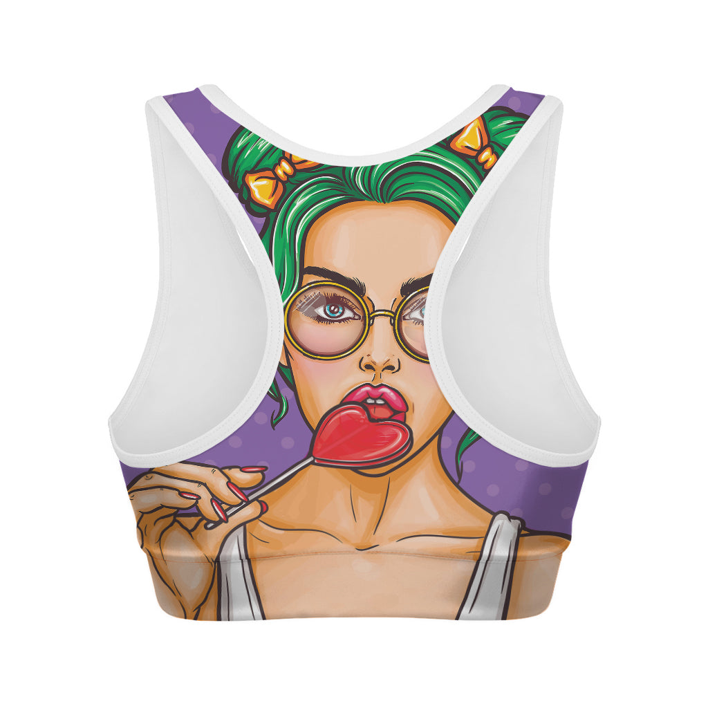 Punk Girl And Lollipop Print Women's Sports Bra