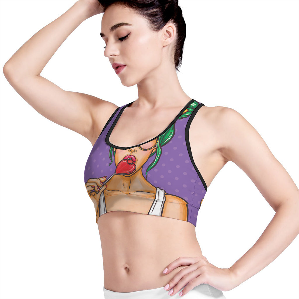 Punk Girl And Lollipop Print Women's Sports Bra