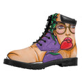 Punk Girl And Lollipop Print Padded Collar Lace Up Boots