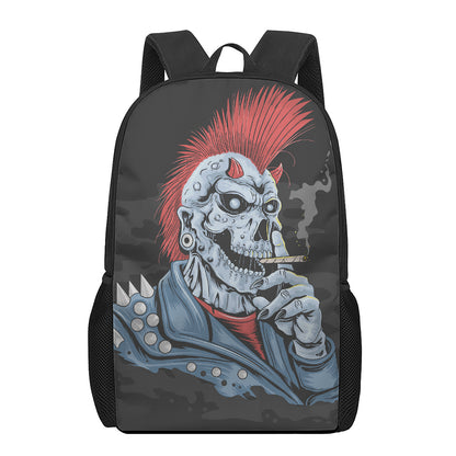 Punk Mohawk Devil Print 17 Inch Backpack