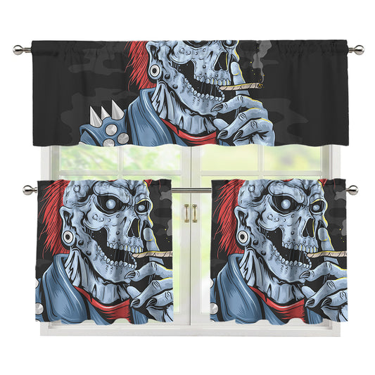 Punk Mohawk Devil Print 3 Piece Kitchen Curtains