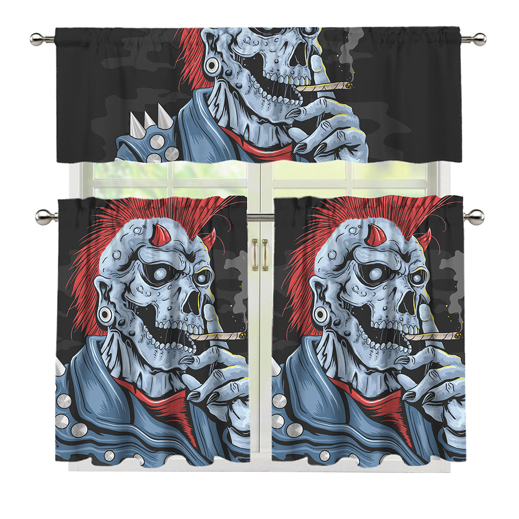Punk Mohawk Devil Print 3 Piece Kitchen Curtains