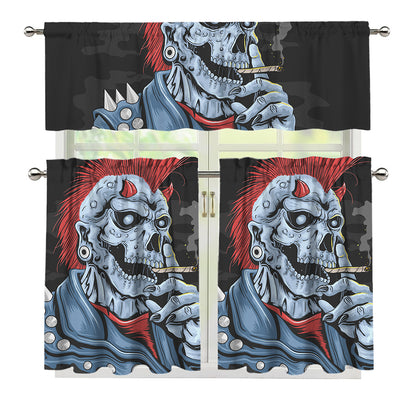 Punk Mohawk Devil Print 3 Piece Kitchen Curtains