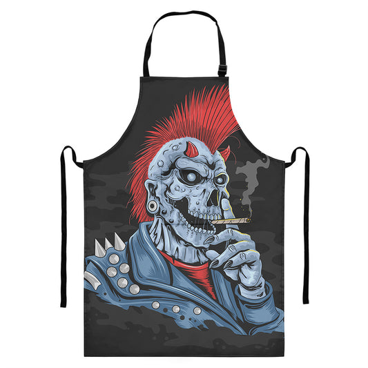 Punk Mohawk Devil Print Bib Apron With Pocket