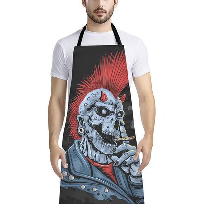 Punk Mohawk Devil Print Bib Apron With Pocket