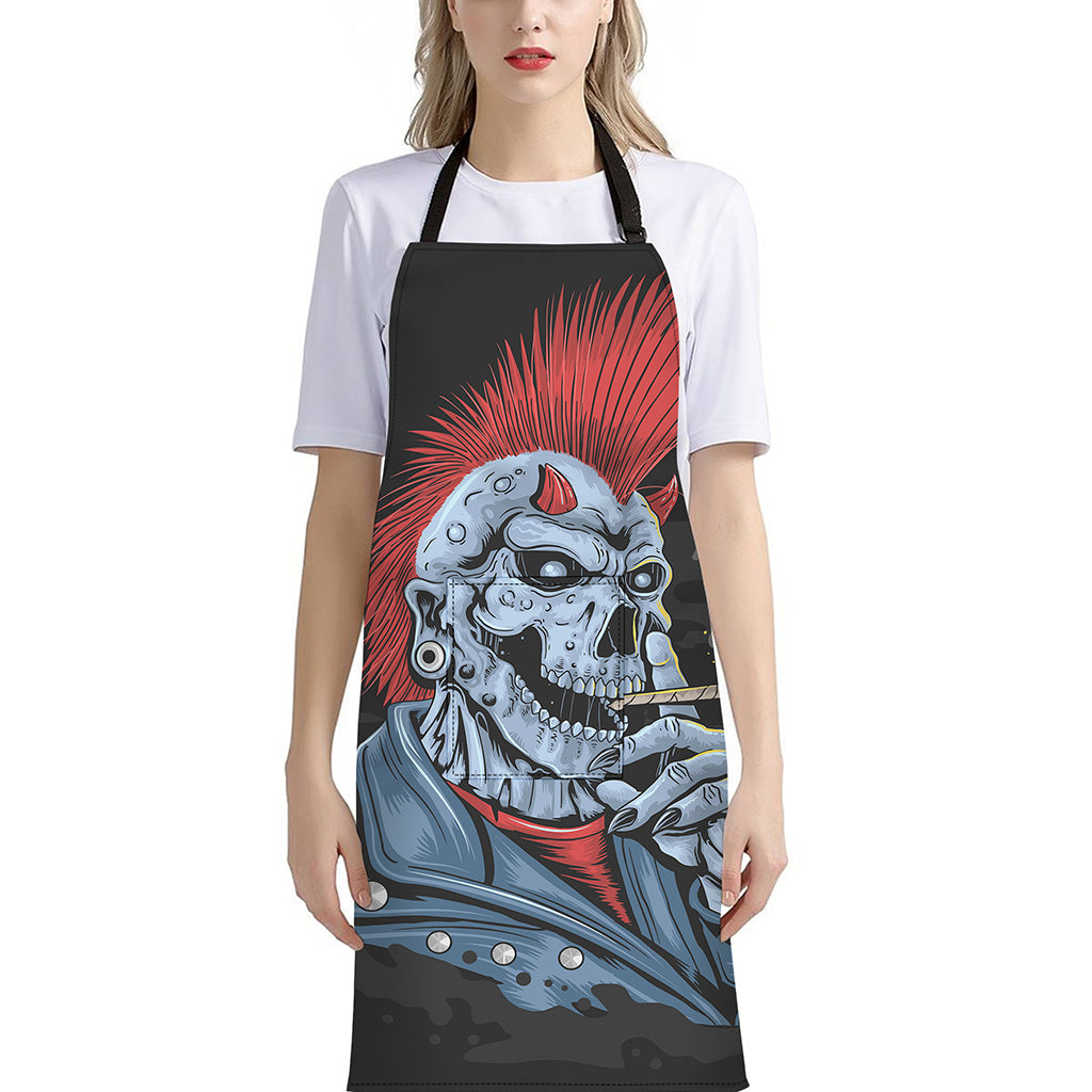 Punk Mohawk Devil Print Bib Apron With Pocket