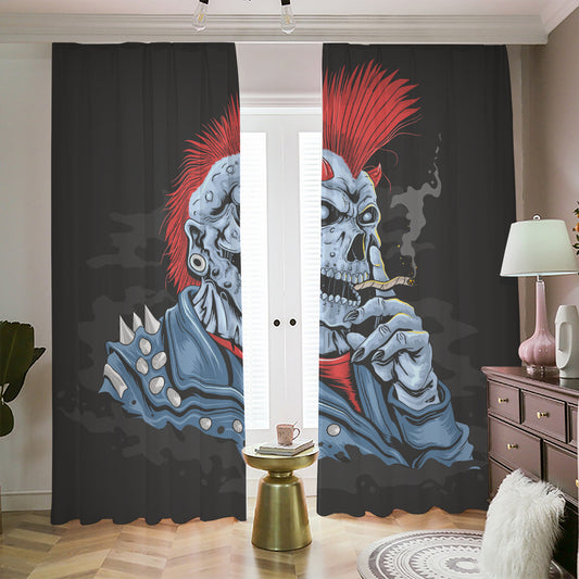 Punk Mohawk Devil Print Blackout Pencil Pleat Curtains