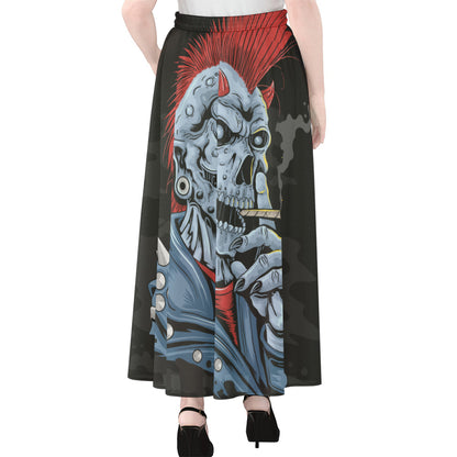 Punk Mohawk Devil Print Chiffon Maxi Skirt