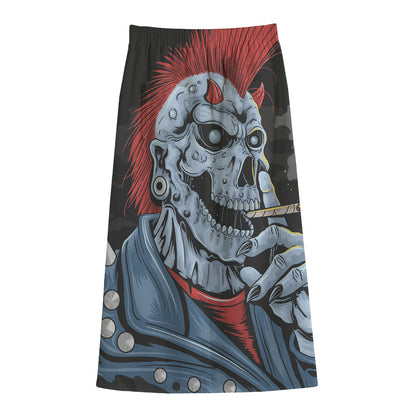 Punk Mohawk Devil Print Cotton Front Slit Maxi Skirt