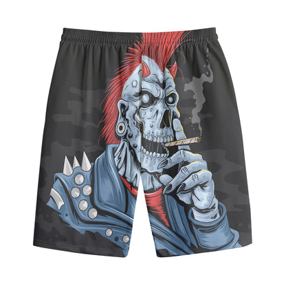 Punk Mohawk Devil Print Cotton Shorts