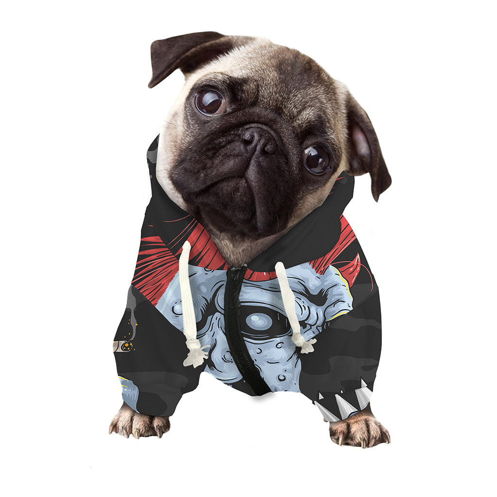 Punk Mohawk Devil Print Dog Zip Up Hoodie