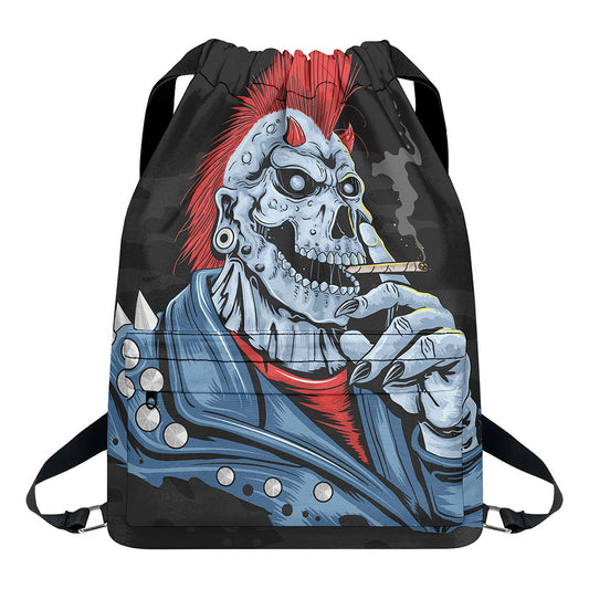 Punk Mohawk Devil Print Drawstring Backpack
