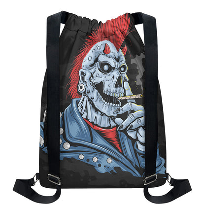 Punk Mohawk Devil Print Drawstring Backpack