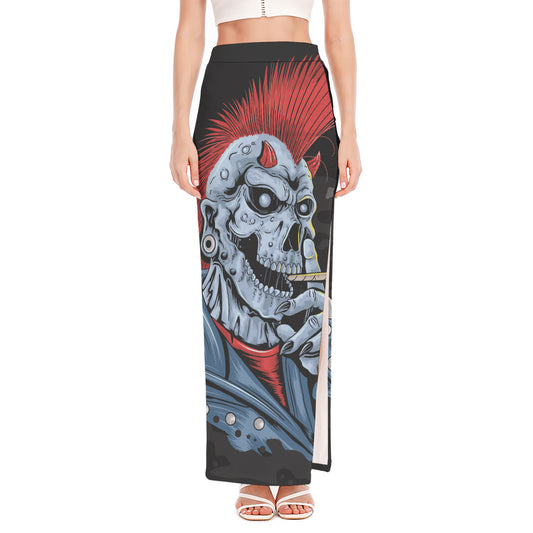 Punk Mohawk Devil Print High Slit Maxi Skirt