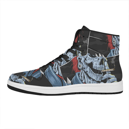 Punk Mohawk Devil Print High Top Leather Sneakers