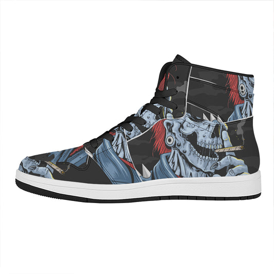 Punk Mohawk Devil Print High Top Leather Sneakers
