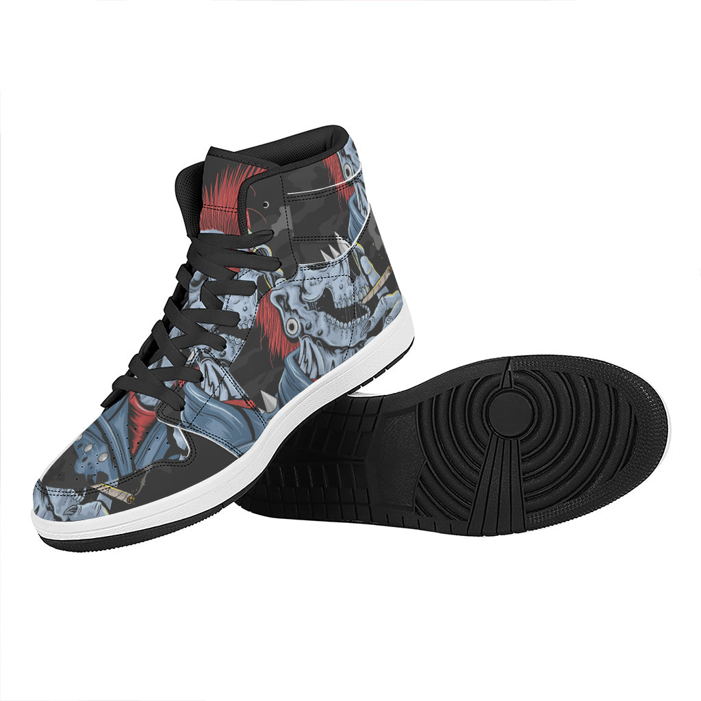 Punk Mohawk Devil Print High Top Leather Sneakers