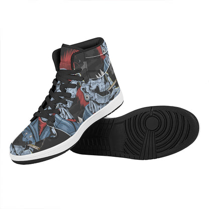 Punk Mohawk Devil Print High Top Leather Sneakers