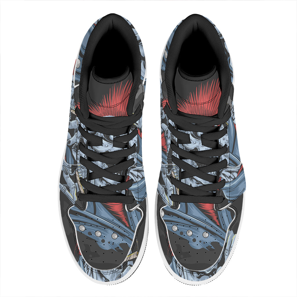 Punk Mohawk Devil Print High Top Leather Sneakers