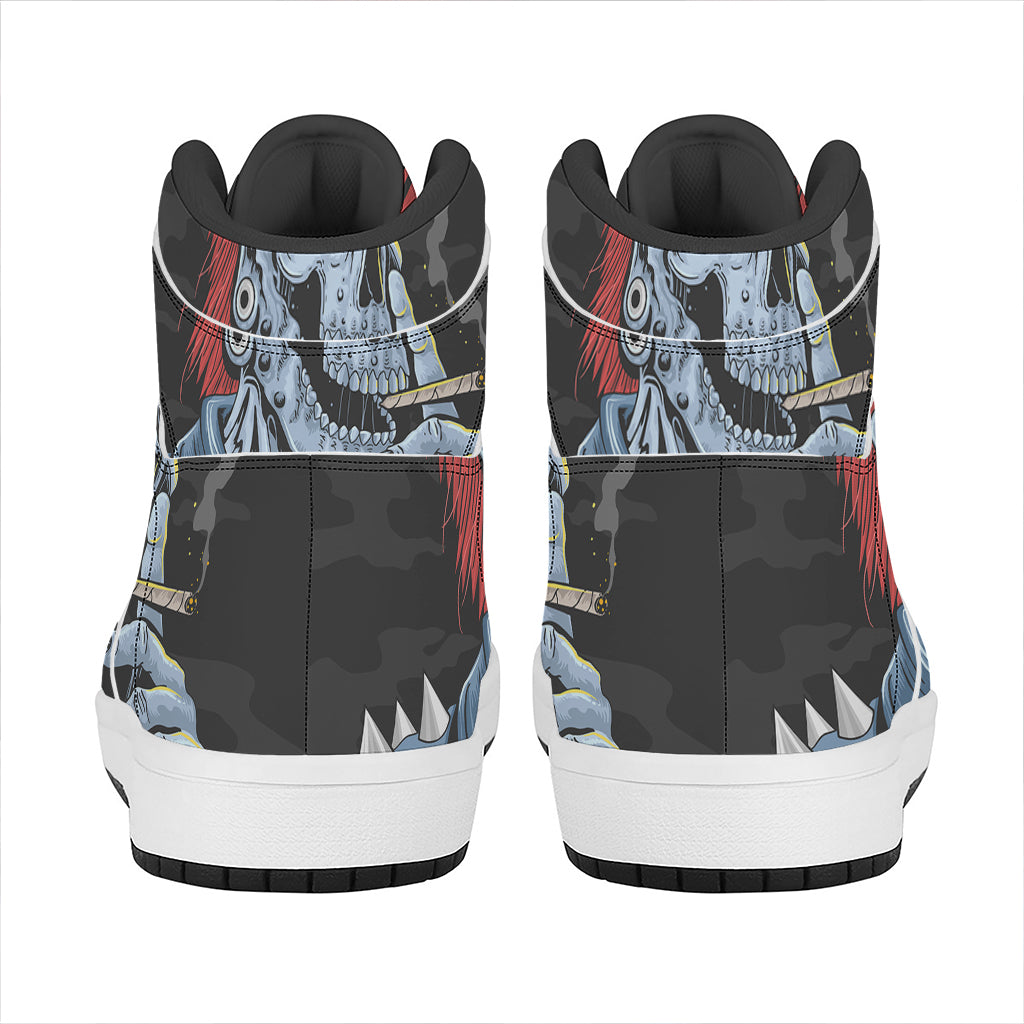 Punk Mohawk Devil Print High Top Leather Sneakers