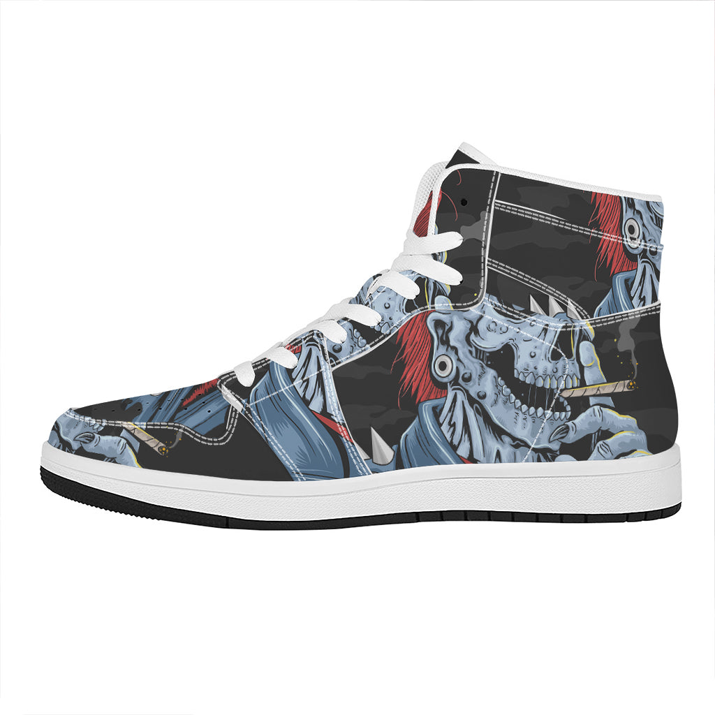 Punk Mohawk Devil Print High Top Leather Sneakers