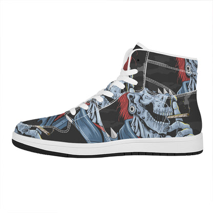 Punk Mohawk Devil Print High Top Leather Sneakers