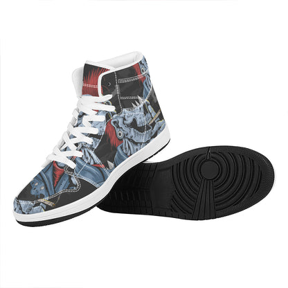 Punk Mohawk Devil Print High Top Leather Sneakers