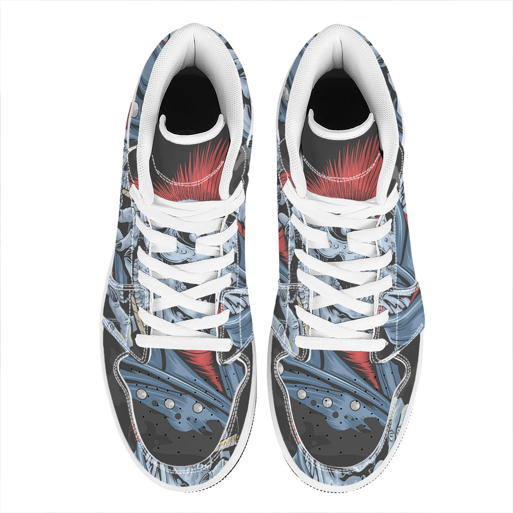 Punk Mohawk Devil Print High Top Leather Sneakers