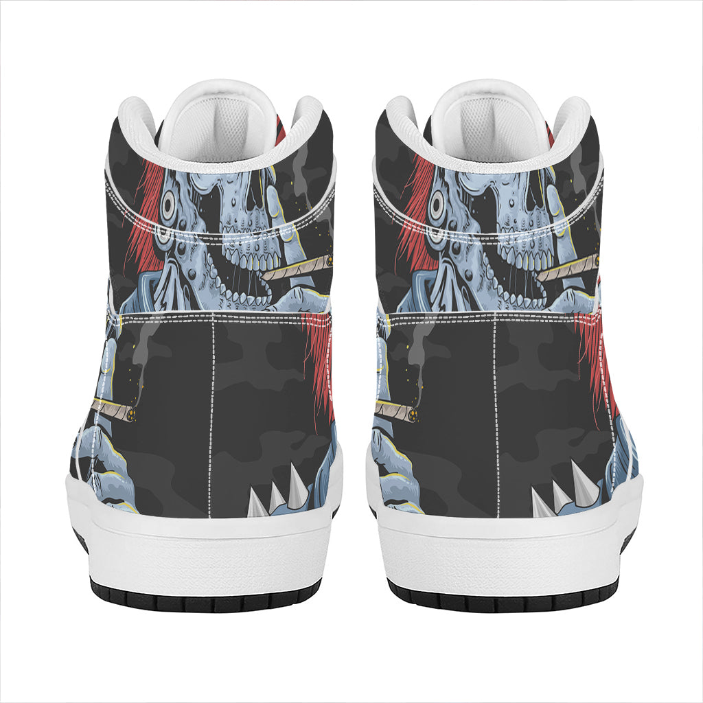 Punk Mohawk Devil Print High Top Leather Sneakers
